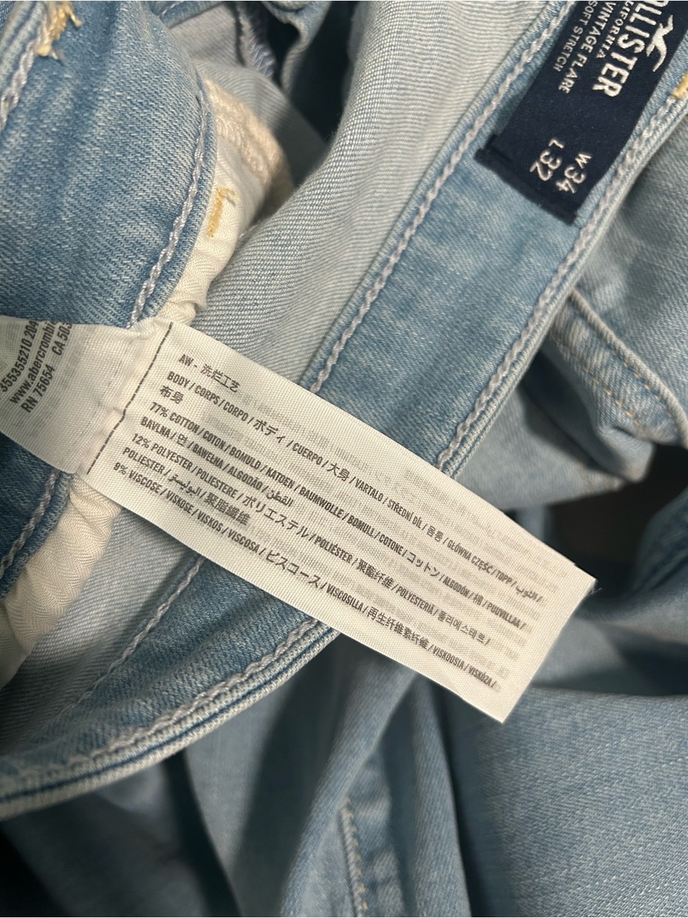Hollister High Rise Flare Jeans Women’s 19R 34x32 Light Wash Embroidered - Picture 4 of 10